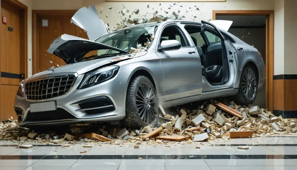 High-Speed Car Rams Hotel in Chilakaluripet, Causes Major Interior Damage